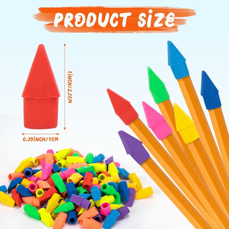 fuceury 200 PCS Pencil Top Eraser, Cap Erasers for Pencils Chisel Shape Pencil Eraser, 10 Assorted Colors Erasers Latex Free Bulk Erasers Caps for Teachers Sudents Classroom Home and Office - Image 2